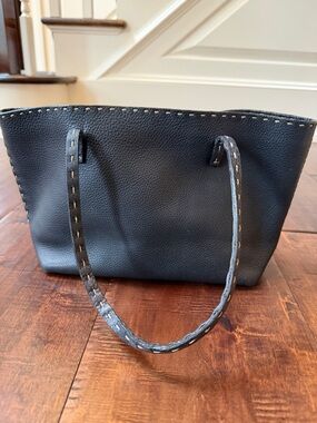 2000s Fendi Black Leather Mini Tote with Contrast Stitching